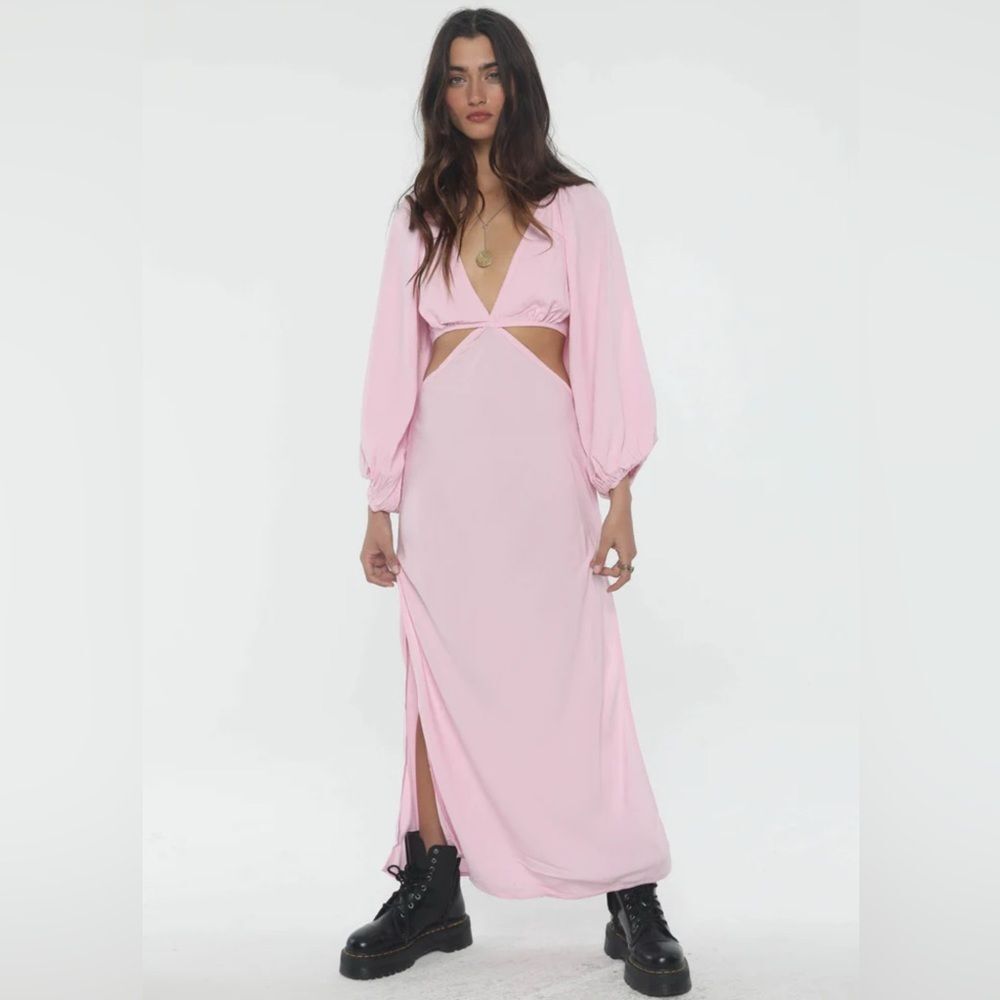 JEN'S PIRATE BOOTY Lapis Maxi Dress Pink‎ Sky Gauze Boho Cutout Long Sleeve M/L